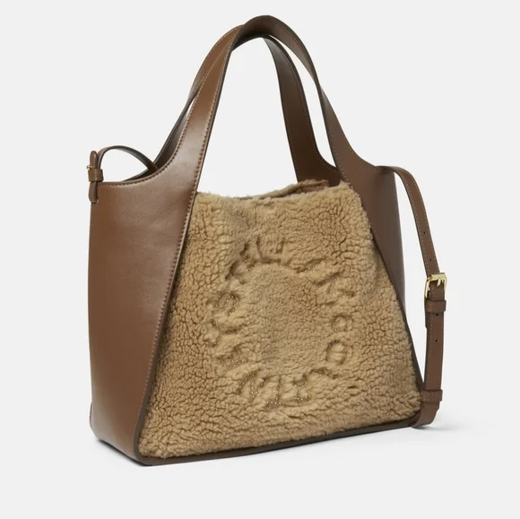 Stella McCartney Teddy Logo Tote Crossbody Bag Brown Biscuit - Picture 2 of 12